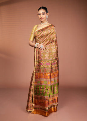Yellow Printed Pure Silk Saree Without Blouse Piece