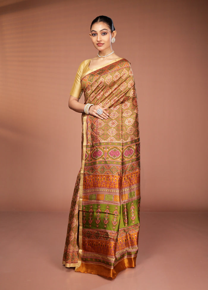 Yellow Printed Pure Silk Saree Without Blouse Piece