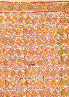 Yellow Printed Pure Silk Saree Without Blouse Piece