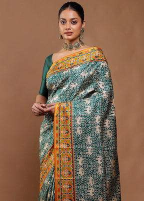 Green Printed Pure Silk Saree Without Blouse Piece