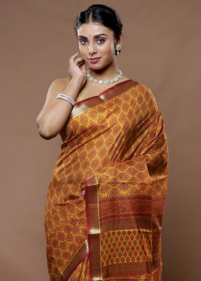 Yellow Printed Pure Silk Saree With Blouse Piece - Indian Silk House Agencies