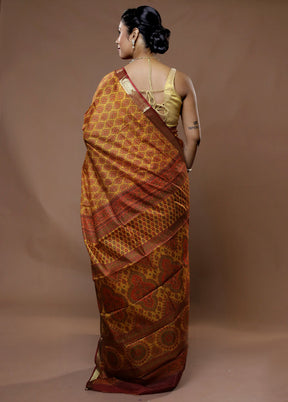 Yellow Printed Pure Silk Saree With Blouse Piece - Indian Silk House Agencies