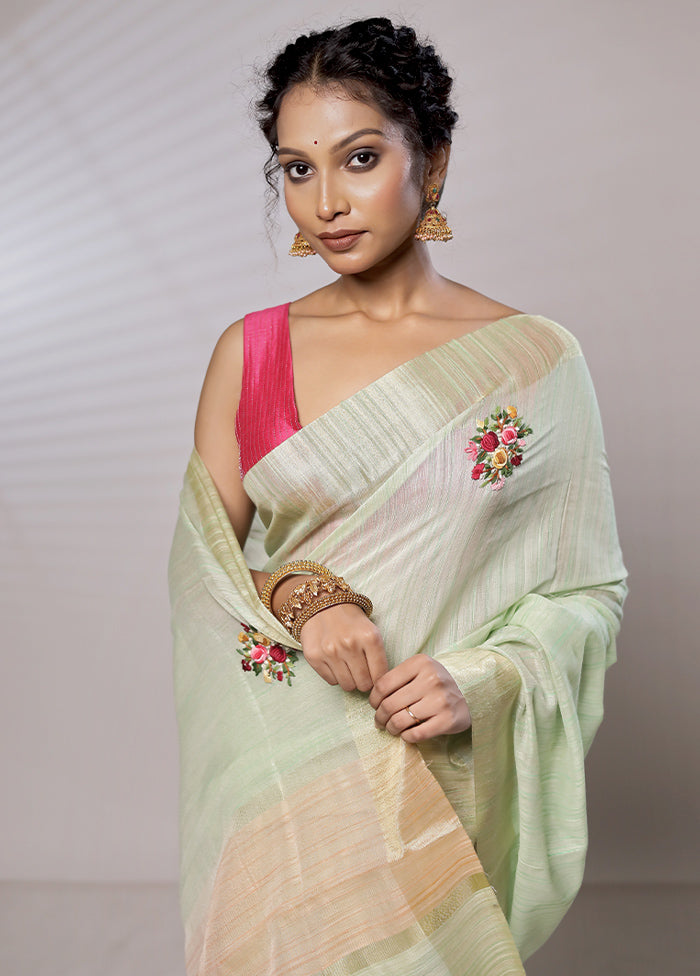 Green Tissue Silk Saree With Blouse Piece