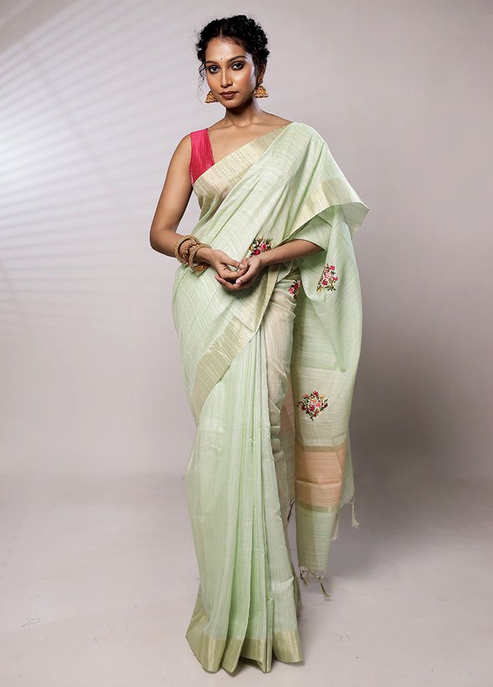 Green Tissue Silk Saree With Blouse Piece