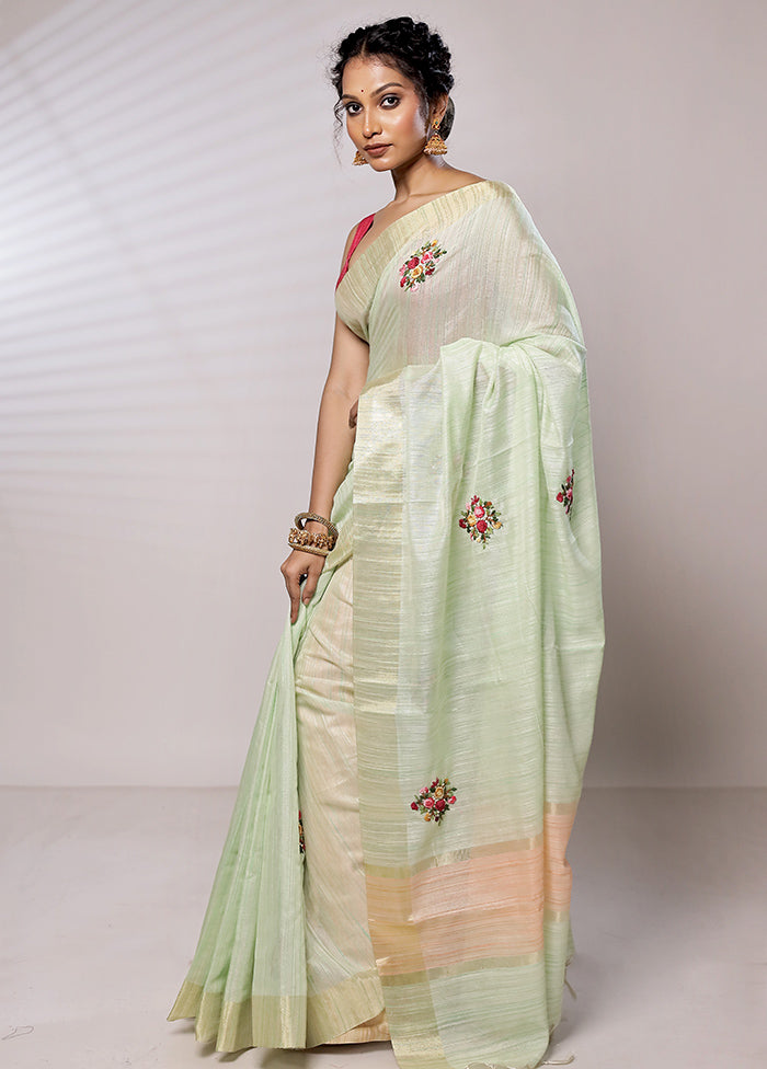 Green Tissue Silk Saree With Blouse Piece