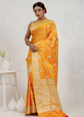 Yellow Banarasi Pure Silk Saree Without Blouse Piece - Indian Silk House Agencies