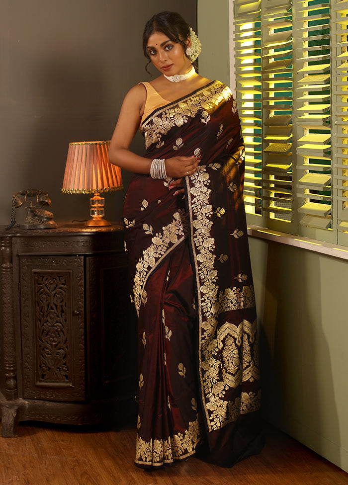 Maroon Banarasi Pure Silk Saree With Blouse Piece - Indian Silk House Agencies