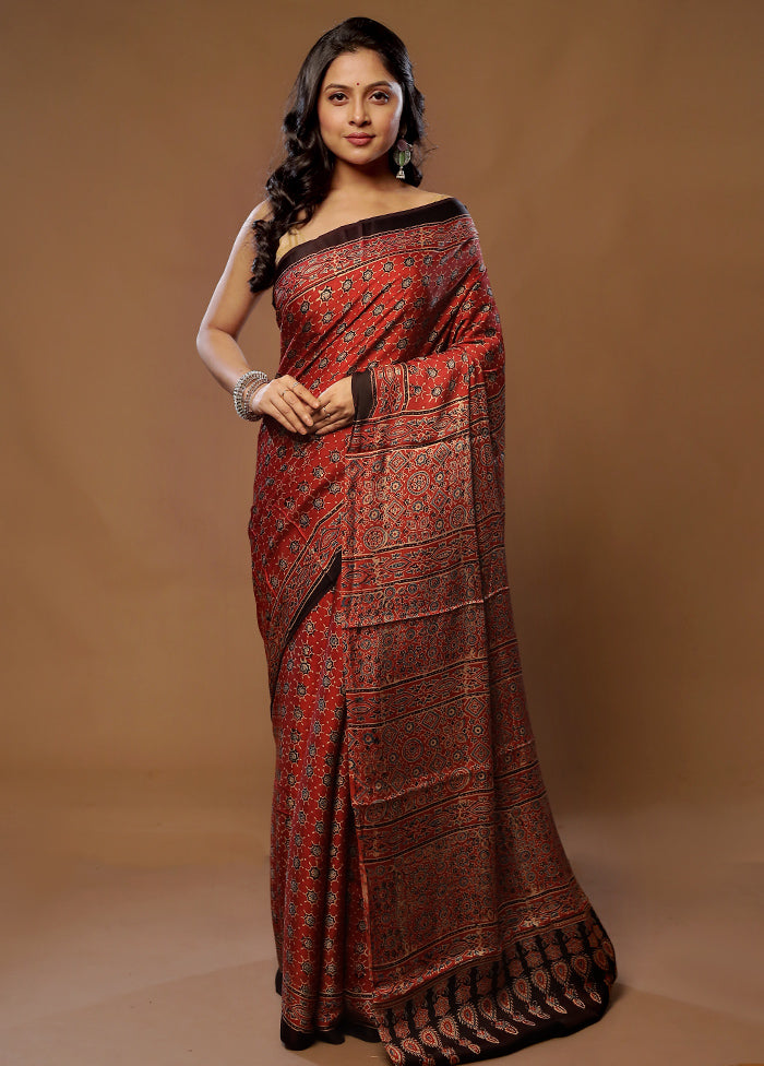 Maroon Printed Pure Silk Saree With Blouse Piece - Indian Silk House Agencies