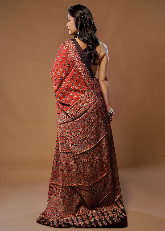 Maroon Printed Pure Silk Saree With Blouse Piece - Indian Silk House Agencies