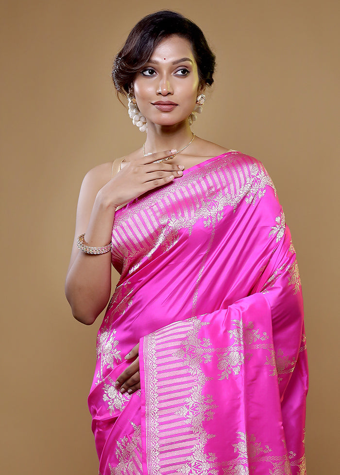 Pink Handloom Katan Pure Silk Saree With Blouse Piece