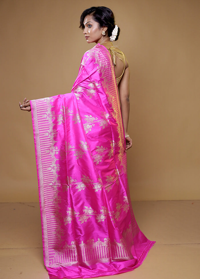 Pink Handloom Katan Pure Silk Saree With Blouse Piece