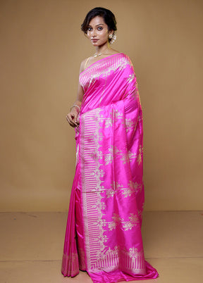 Pink Handloom Katan Pure Silk Saree With Blouse Piece