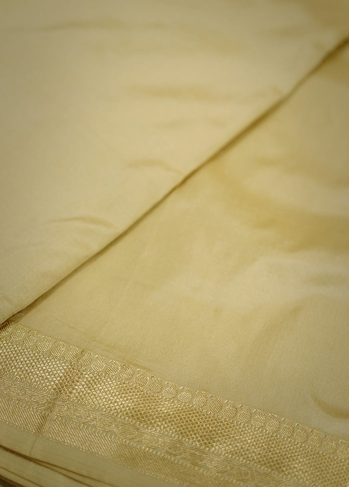 Cream Kanjivaram Pure Silk Saree With Blouse Piece - Indian Silk House Agencies