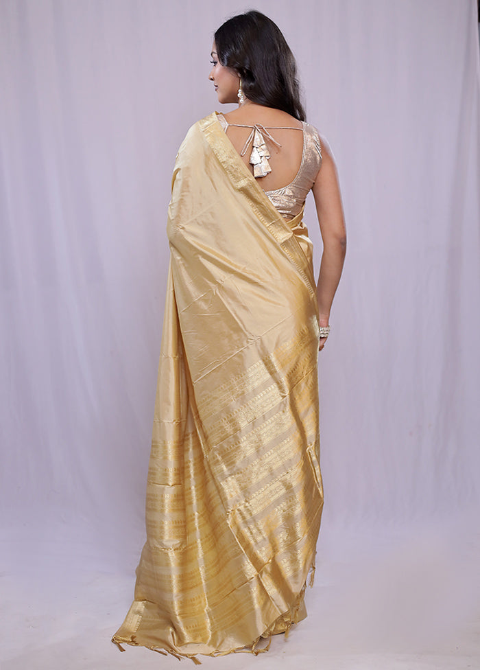 Cream Kanjivaram Pure Silk Saree With Blouse Piece - Indian Silk House Agencies