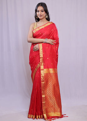 Red Kanjivaram Pure Silk Saree With Blouse Piece - Indian Silk House Agencies