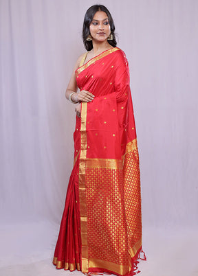 Red Kanjivaram Pure Silk Saree With Blouse Piece - Indian Silk House Agencies