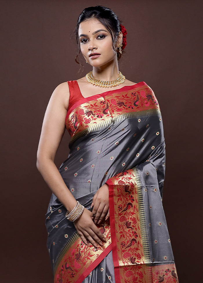 Grey Kanjivaram Silk Saree Without Blouse Piece - Indian Silk House Agencies