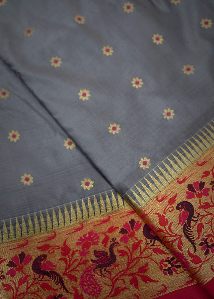 Grey Kanjivaram Silk Saree Without Blouse Piece - Indian Silk House Agencies