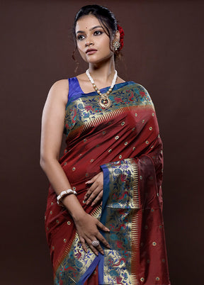 Maroon Kanjivaram Silk Saree Without Blouse Piece - Indian Silk House Agencies