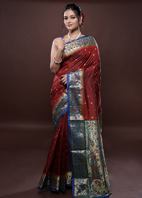 Maroon Kanjivaram Silk Saree Without Blouse Piece - Indian Silk House Agencies