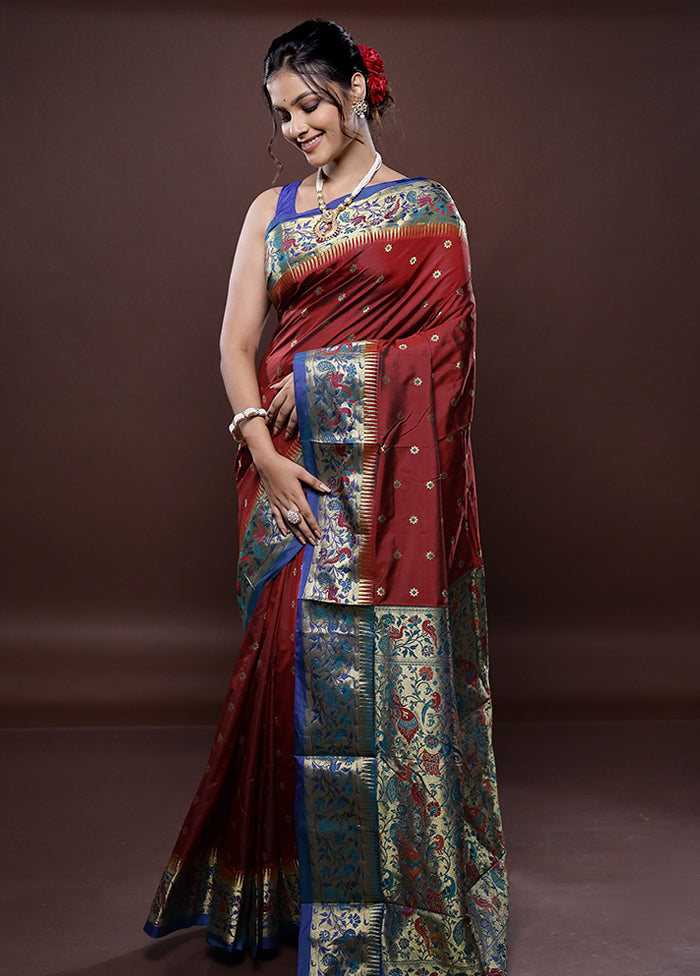 Maroon Kanjivaram Silk Saree Without Blouse Piece - Indian Silk House Agencies