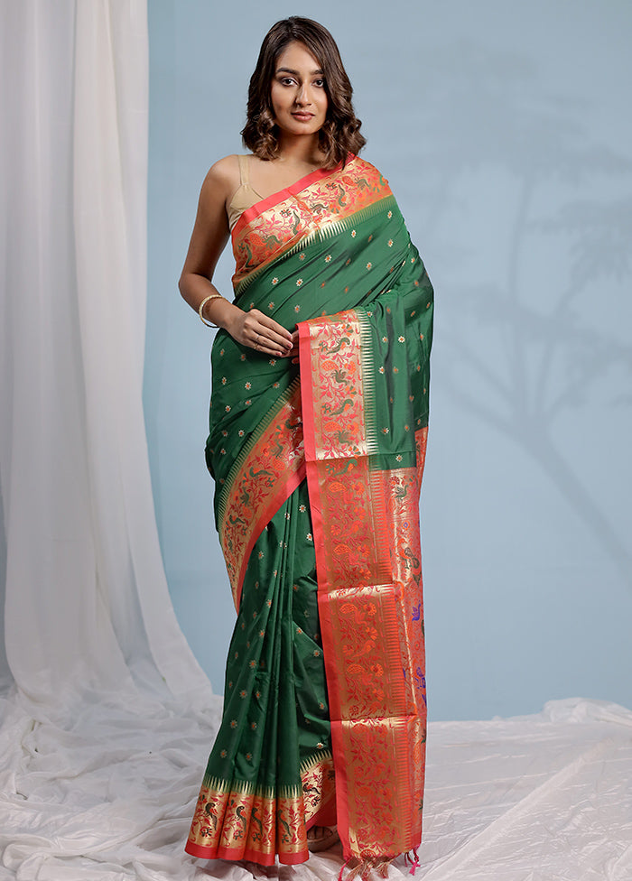 Green Kanjivaram Silk Saree With Blouse Piece - Indian Silk House Agencies