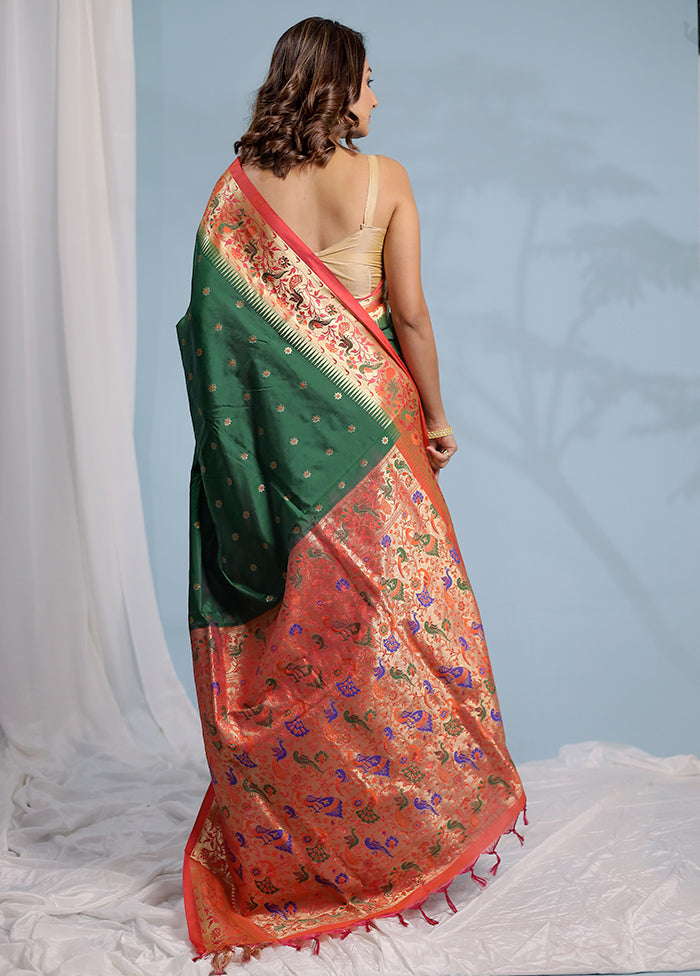 Green Kanjivaram Silk Saree With Blouse Piece - Indian Silk House Agencies