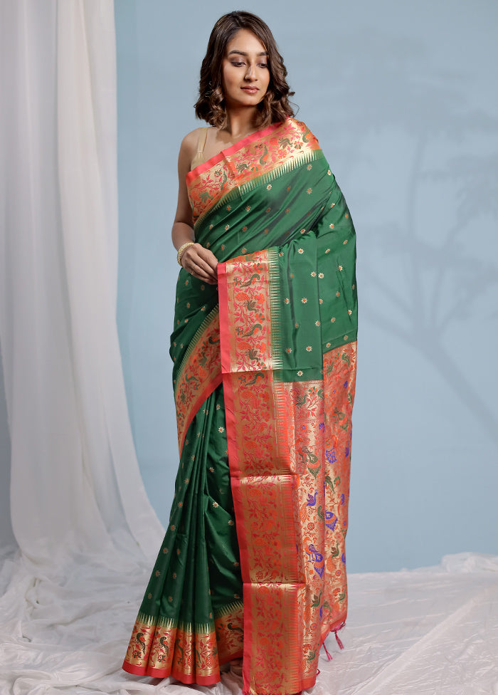 Green Kanjivaram Silk Saree With Blouse Piece - Indian Silk House Agencies