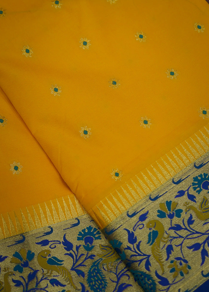 Yellow Kanjivaram Silk Saree Without Blouse Piece - Indian Silk House Agencies