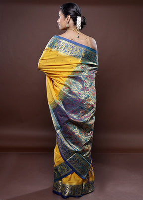 Yellow Kanjivaram Silk Saree Without Blouse Piece - Indian Silk House Agencies