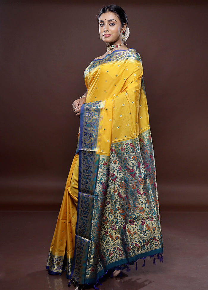 Yellow Kanjivaram Silk Saree Without Blouse Piece - Indian Silk House Agencies