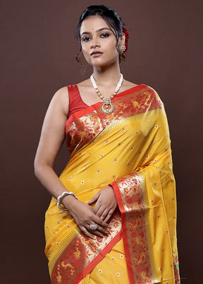 Yellow Kanjivaram Silk Saree Without Blouse Piece - Indian Silk House Agencies