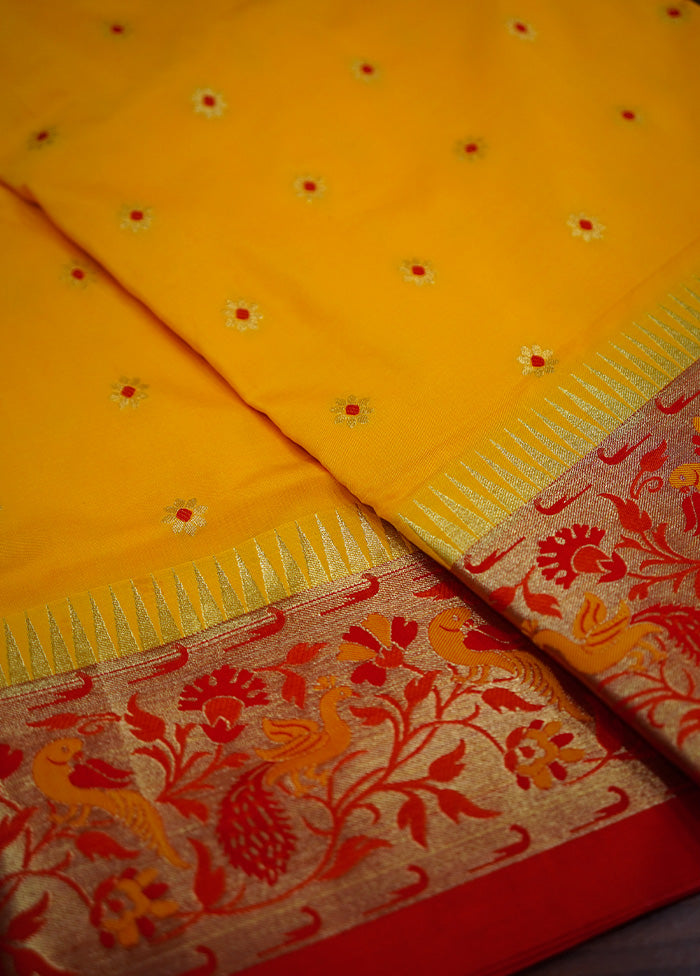 Yellow Kanjivaram Silk Saree Without Blouse Piece - Indian Silk House Agencies