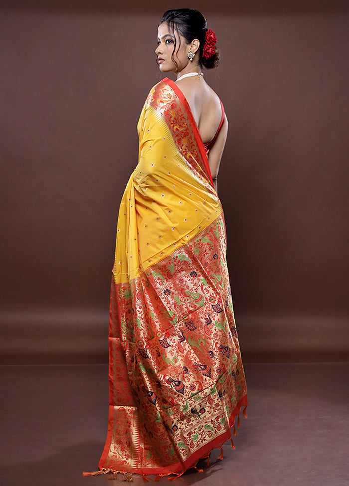 Yellow Kanjivaram Silk Saree Without Blouse Piece - Indian Silk House Agencies