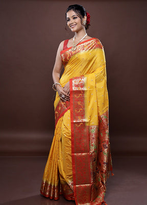 Yellow Kanjivaram Silk Saree Without Blouse Piece - Indian Silk House Agencies