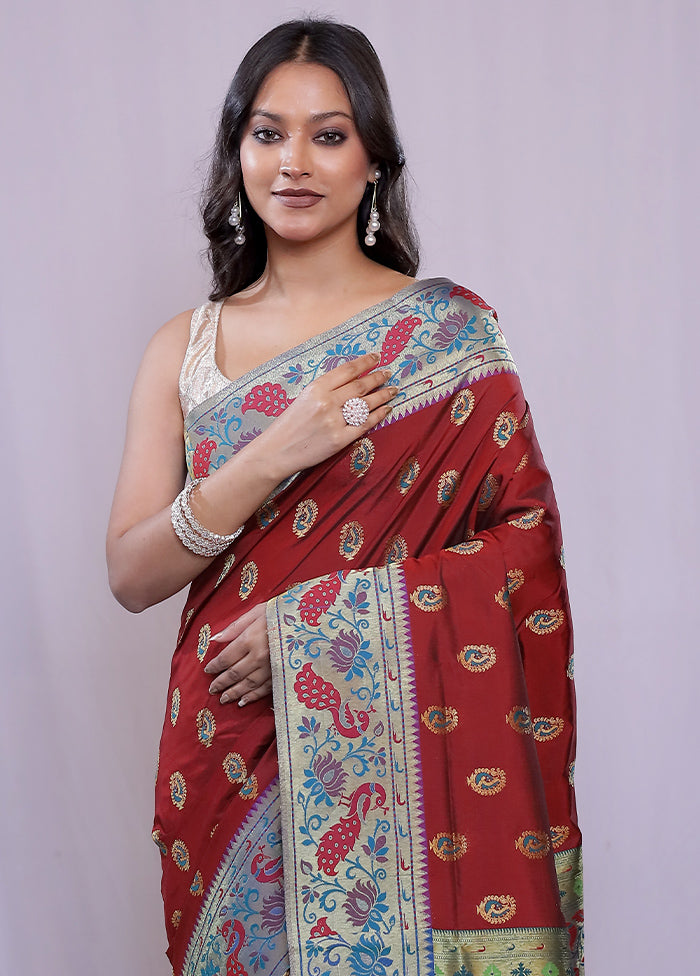 Maroon Kanjivaram Silk Saree With Blouse Piece - Indian Silk House Agencies