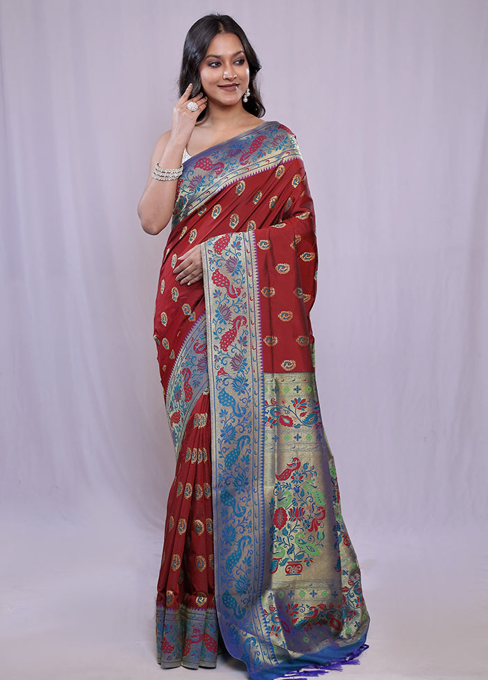 Maroon Kanjivaram Silk Saree With Blouse Piece - Indian Silk House Agencies