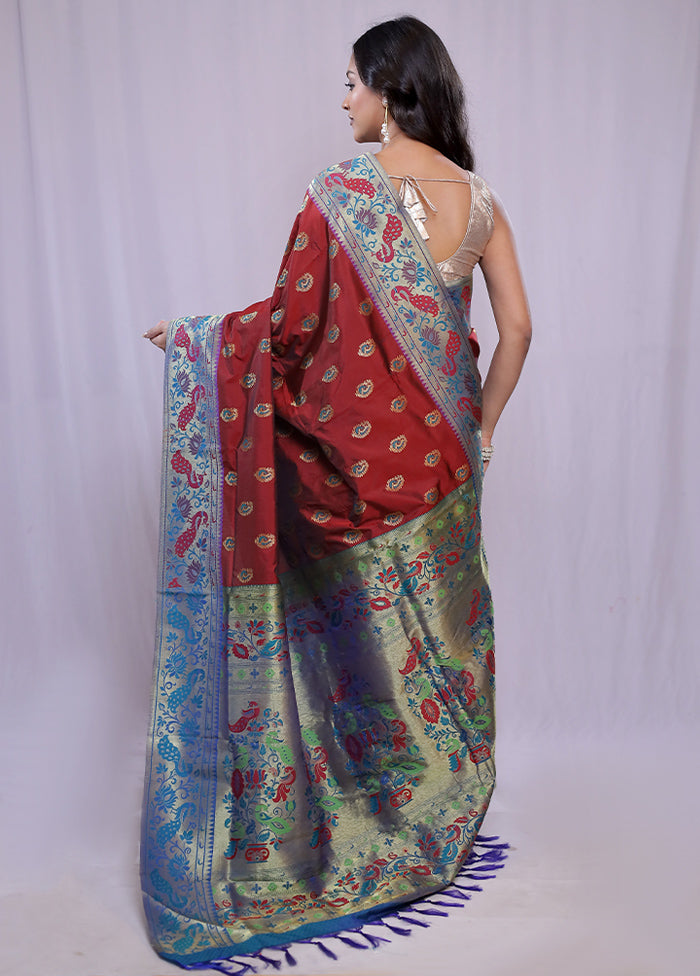 Maroon Kanjivaram Silk Saree With Blouse Piece - Indian Silk House Agencies