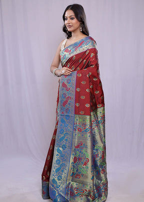 Maroon Kanjivaram Silk Saree With Blouse Piece - Indian Silk House Agencies