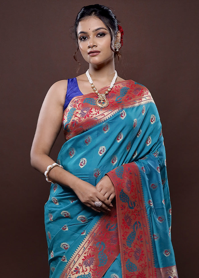 Blue Kanjivaram Silk Saree Without Blouse Piece - Indian Silk House Agencies