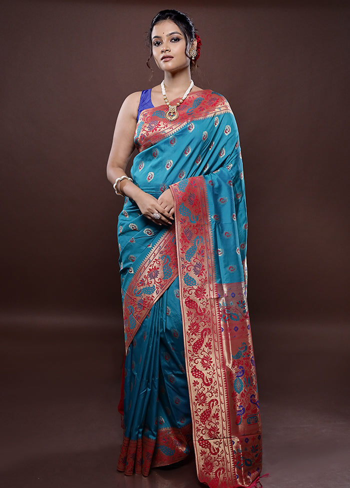 Blue Kanjivaram Silk Saree Without Blouse Piece - Indian Silk House Agencies