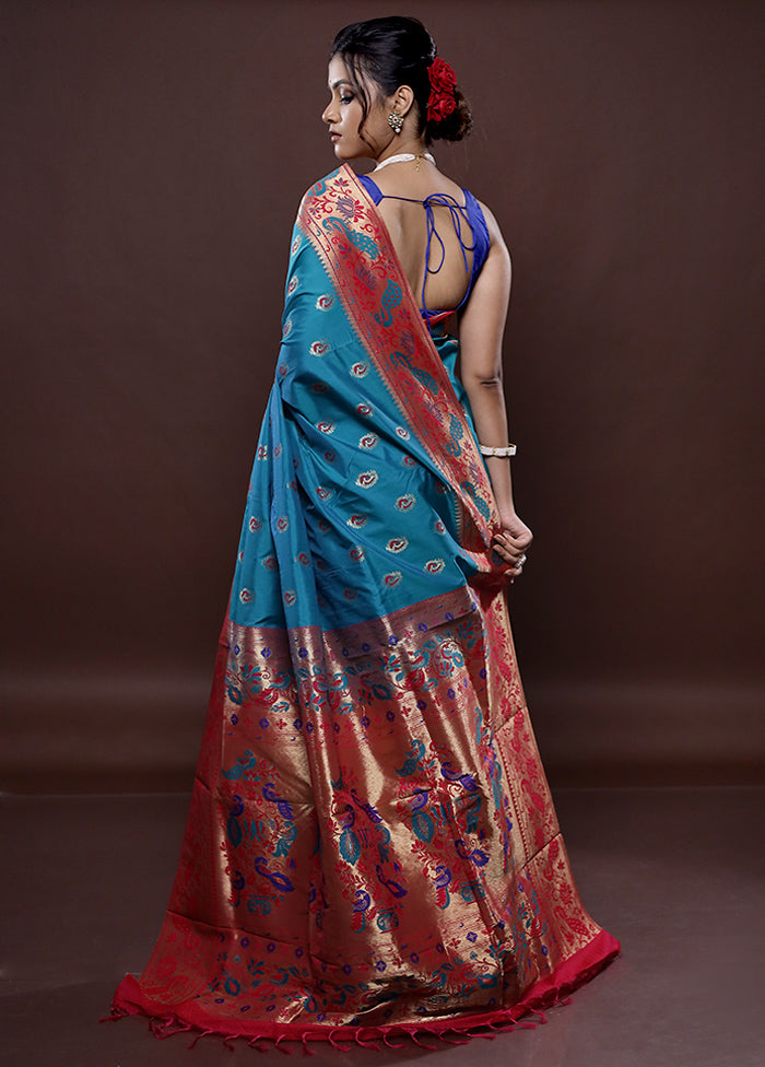 Blue Kanjivaram Silk Saree Without Blouse Piece - Indian Silk House Agencies