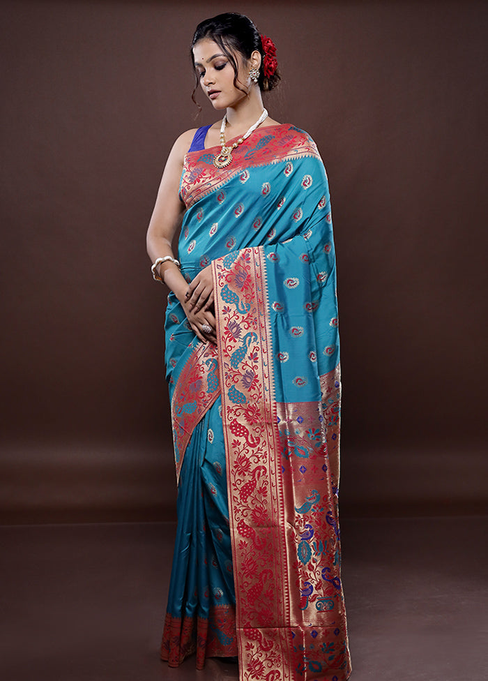 Blue Kanjivaram Silk Saree Without Blouse Piece - Indian Silk House Agencies