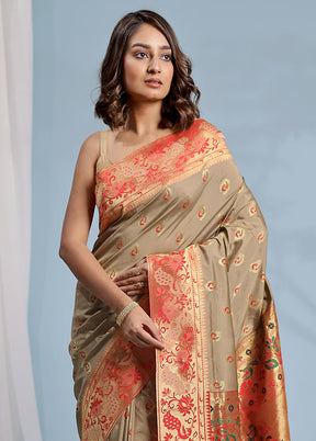 Grey Kanjivaram Silk Saree With Blouse Piece - Indian Silk House Agencies