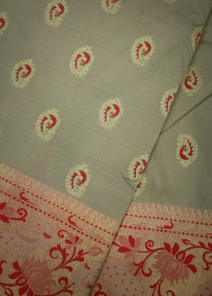 Grey Kanjivaram Silk Saree With Blouse Piece - Indian Silk House Agencies