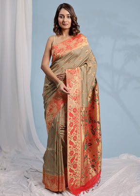 Grey Kanjivaram Silk Saree With Blouse Piece - Indian Silk House Agencies