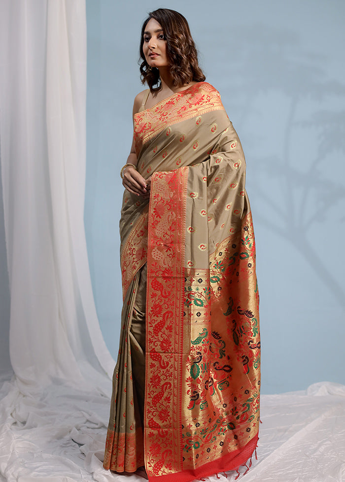 Grey Kanjivaram Silk Saree With Blouse Piece - Indian Silk House Agencies