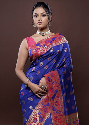 Blue Kanjivaram Silk Saree Without Blouse Piece - Indian Silk House Agencies