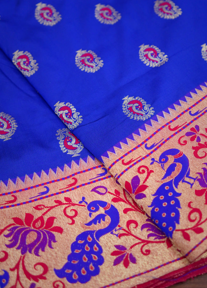 Blue Kanjivaram Silk Saree Without Blouse Piece - Indian Silk House Agencies