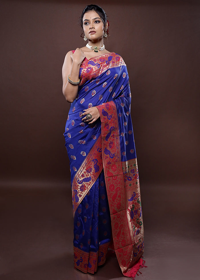 Blue Kanjivaram Silk Saree Without Blouse Piece - Indian Silk House Agencies